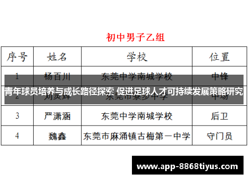 青年球员培养与成长路径探索 促进足球人才可持续发展策略研究